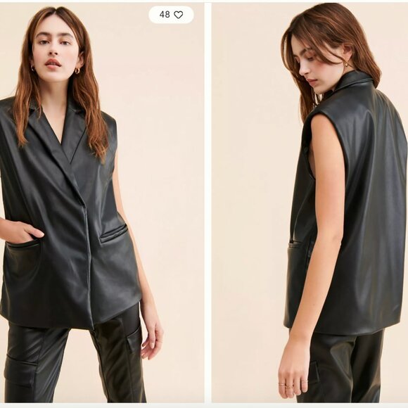 Native Youth Ian Vegan Black Leather Gilet Vest - Large - Picture 1 of 9